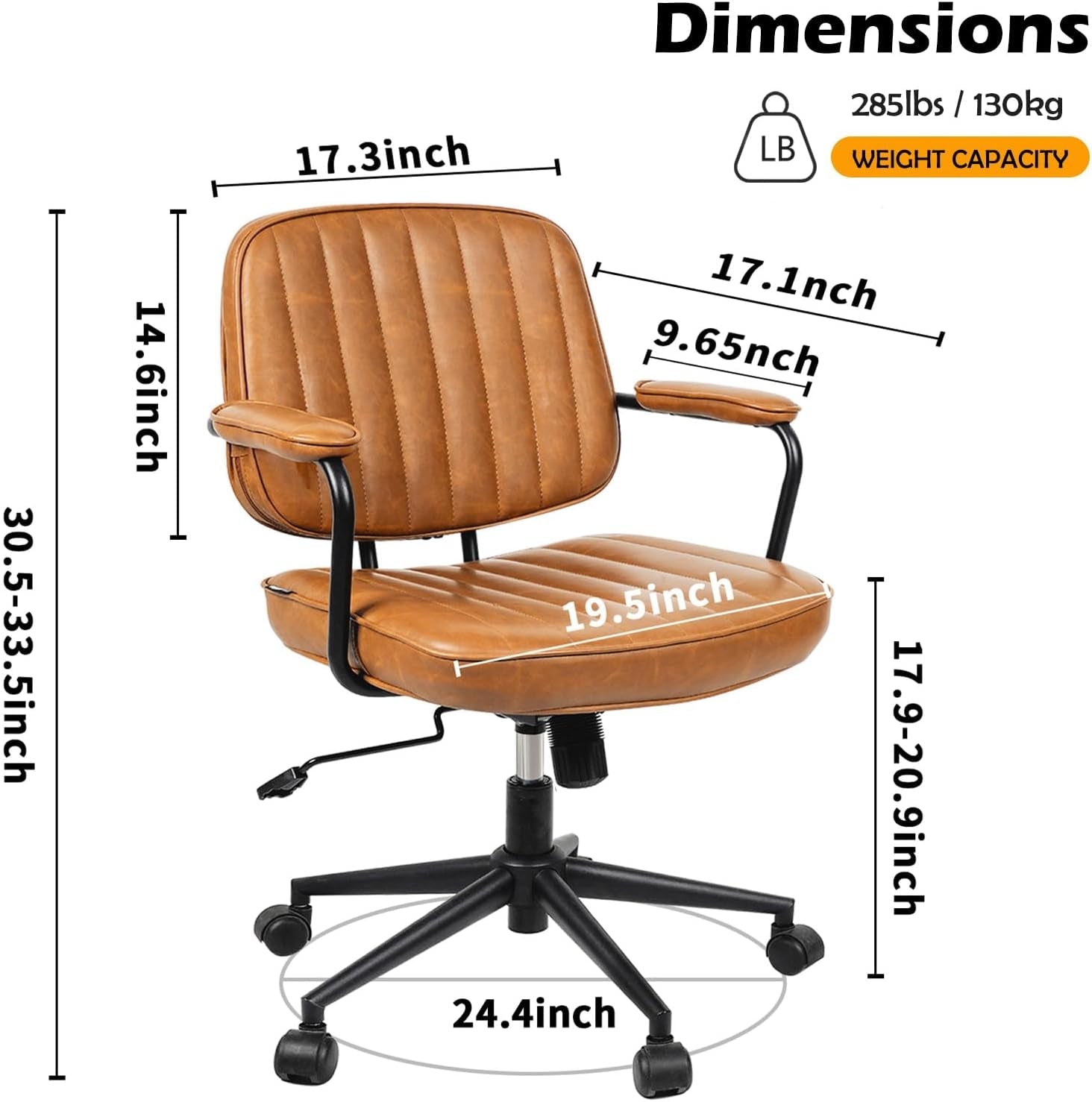 Brown Desk Chair With Wheels And Armrests Adjustable